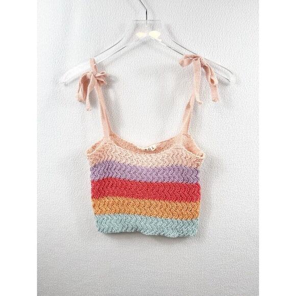 NWOT POL Tie-Shoulder Crochet Crop Top – Rainbow Stripes - Picture 8 of 9